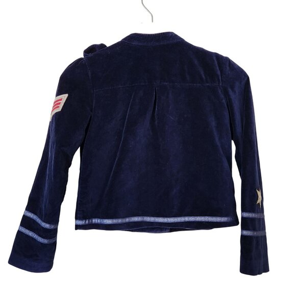 Annie Girls Military Style Navy Blue Velvet Jacket Patches Ribbon Cute Dressy - Picture 2 of 12